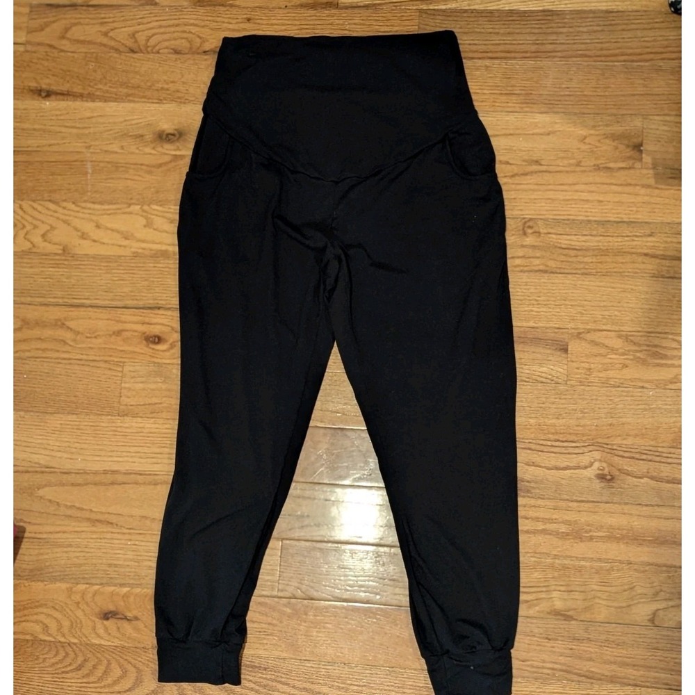 Athleisure Maternity Jogger Pants Black Stretch Pocket Lounge Medium